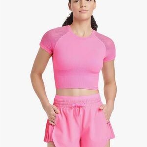 NWT JoyLab Hot Pink Mesh Sleeve Crop Top